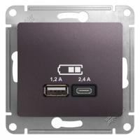 Glossa розетка USB A+C, 5В, 1 порт x 2,4 А, 2 порта х 1,2 А, механизм, сиреневый туман GSL001439